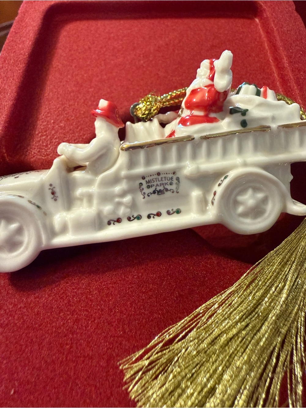 Lenox Mistletoe Park Fire Engine with Santa Waving Ornament - Picture 5 of 7